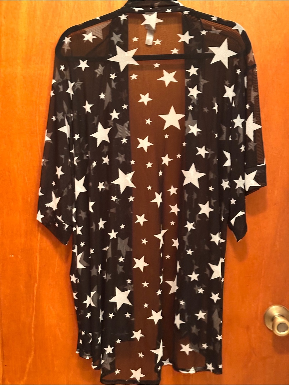Cacia Sheer Black Star-Print Kimono Cover-Up